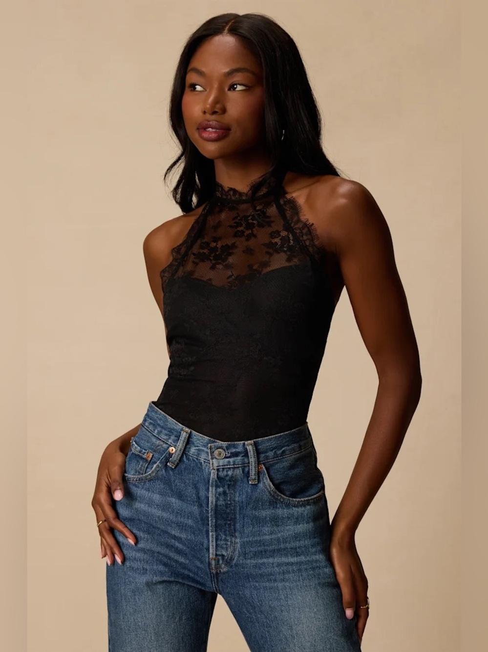 Lulus Cambrie Black Lace Halter Bodysuit - Picture 2 of 12